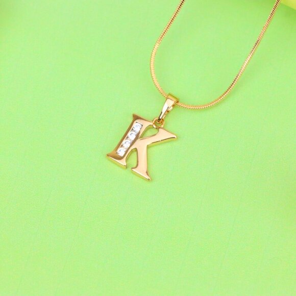 "Rose Gold Letter K Pendant with Crystals – 18K Gold Plated Charm, XPPT1360 - Picture 12 of 13